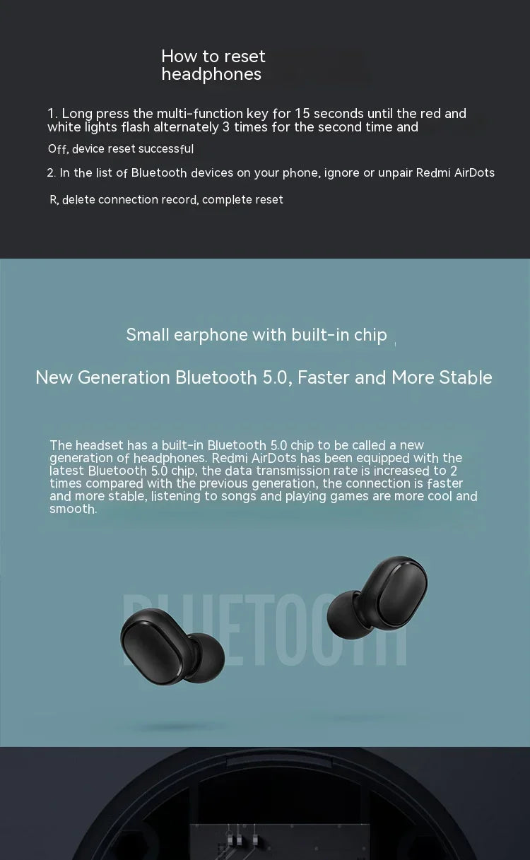 Original Xiaomi Redmi Airdots 2 Earbuds True Wireless Earphone Noise Reduction Headset With Mic Fone Bluetooth TWS Headphones