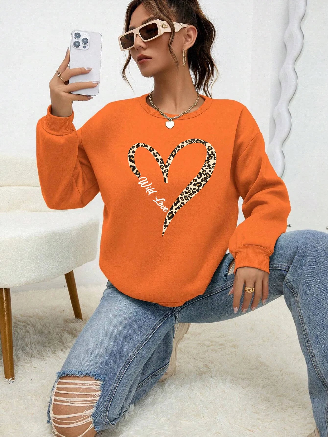 Heart Pattern Female Sweatshirt