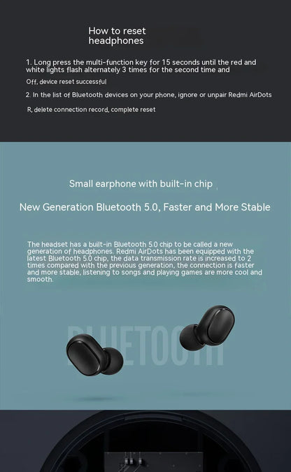 Original Xiaomi Redmi Airdots 2 Earbuds True Wireless Earphone Noise Reduction Headset With Mic Fone Bluetooth TWS Headphones