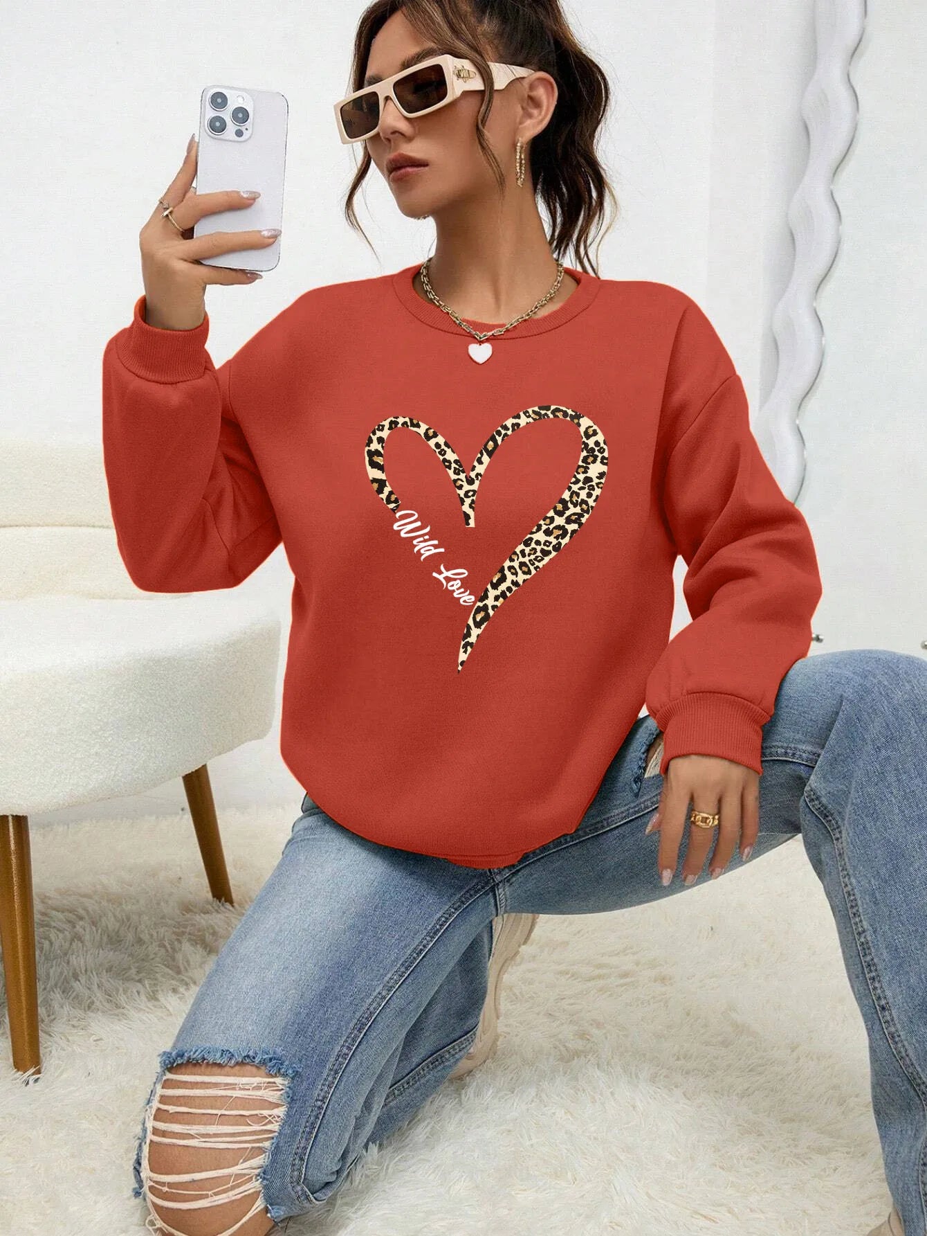 Heart Pattern Female Sweatshirt